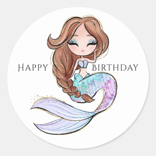 Summer Mermaid Girls Birthday  Classic Round Sticker (Front)