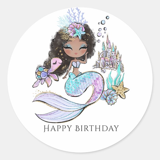 Summer Mermaid Girls Birthday Pink Classic Round Sticker (Front)