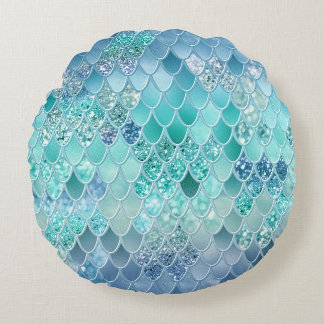 Summer Mermaid Glitter Scales #12 (Faux Glitter)  Round Cushion (Front)