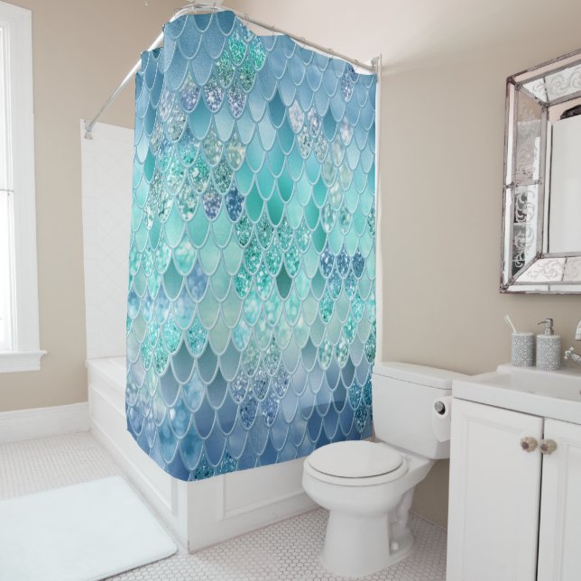Summer Mermaid Glitter Scales #12 (Faux Glitter)  Shower Curtain (In Situ)