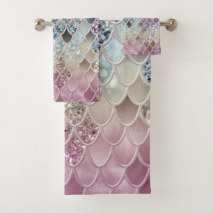 Summer Mermaid Glitter Scales #13 (Faux Glitter) Bath Towel Set