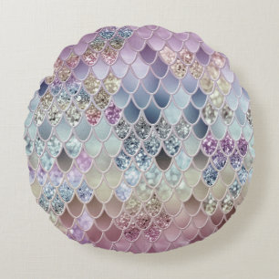 Summer Mermaid Glitter Scales #13 (Faux Glitter)   Round Cushion