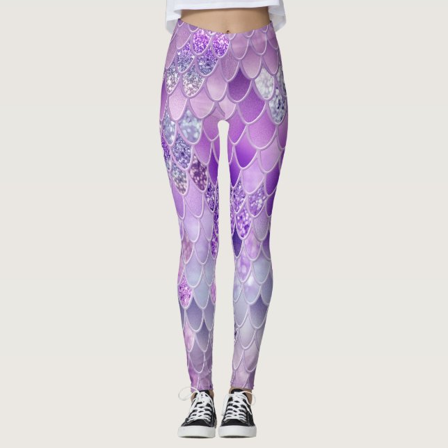 Summer Mermaid Glitter Scales #14 (Faux Glitter) Leggings (Front)