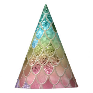 Summer Mermaid Glitter Scales #1 (Faux Glitter)  Party Hat