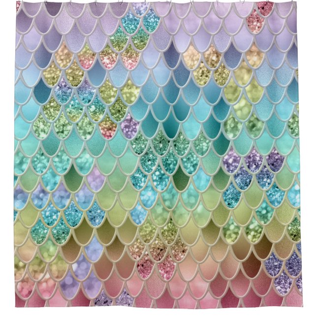 Summer Mermaid Glitter Scales #1 (Faux Glitter)  Shower Curtain (Front)