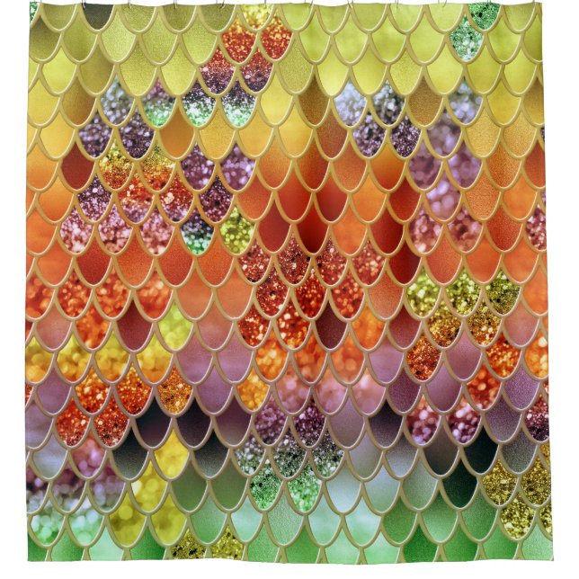 Summer Mermaid Glitter Scales #2 (Faux Glitter)  Shower Curtain (Front)