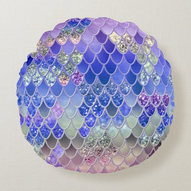 Summer Mermaid Glitter Scales #3 (Faux Glitter)  Round Cushion (Front)