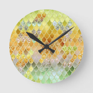 Summer Mermaid Glitter Scales #5 (Faux Glitter)  Round Clock