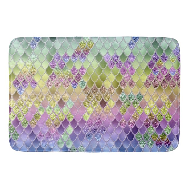Summer Mermaid Glitter Scales #6 (Faux Glitter)  Bath Mat (Front)