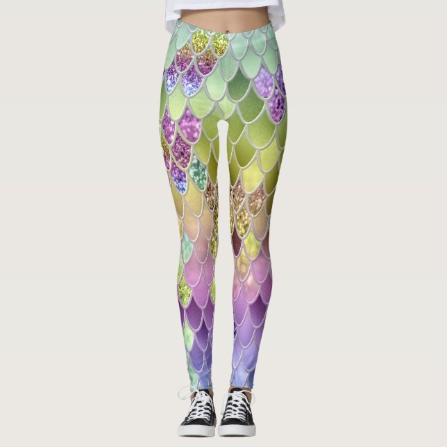 Summer Mermaid Glitter Scales #6 (Faux Glitter)  Leggings (Front)