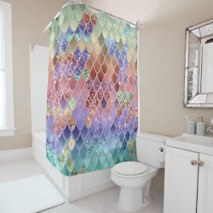 Summer Mermaid Glitter Scales #7 (Faux Glitter)  Shower Curtain