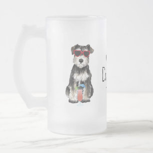 Summer Miniature Schnauzer Frosted Glass Beer Mug