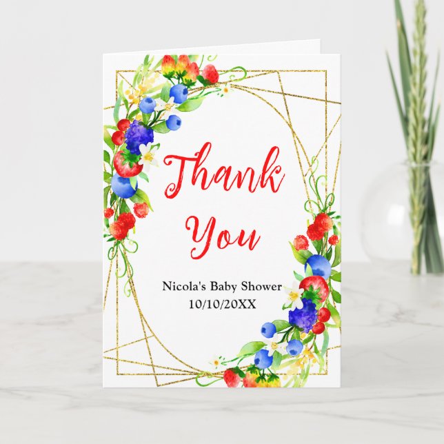 Summer Mixed Berries Baby Shower Thank You Card (Front)