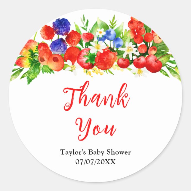 Summer Mixed Berries Baby Shower Thank You Classic Round Sticker (Front)