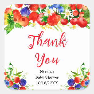 Summer Mixed Berries Baby Shower Thank You Square Sticker
