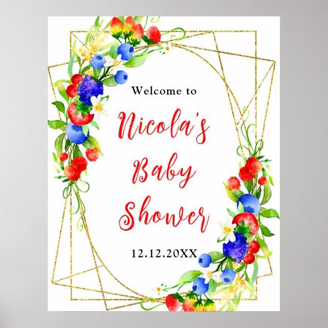 Summer Mixed Berries Baby Shower Welcome Poster (Front)