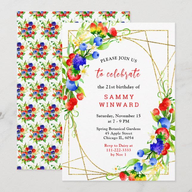 Summer Mixed Berries Birthday Invitation (Front/Back)