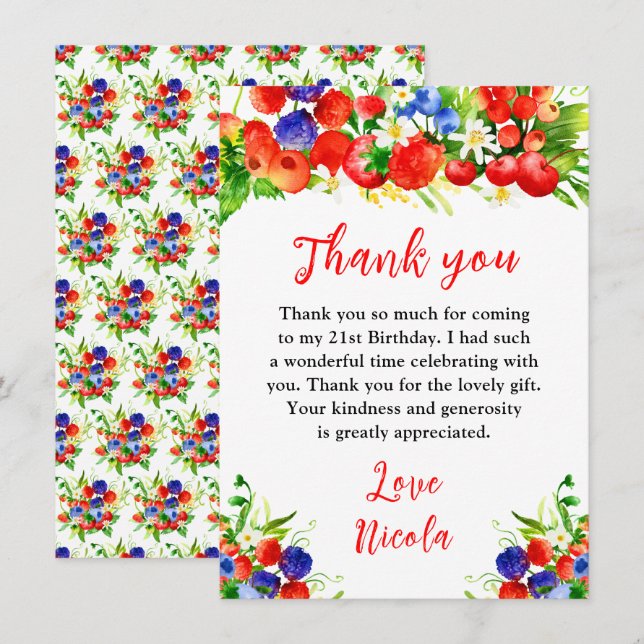 Summer Mixed Berries Birthday Thank You Card (Front/Back)