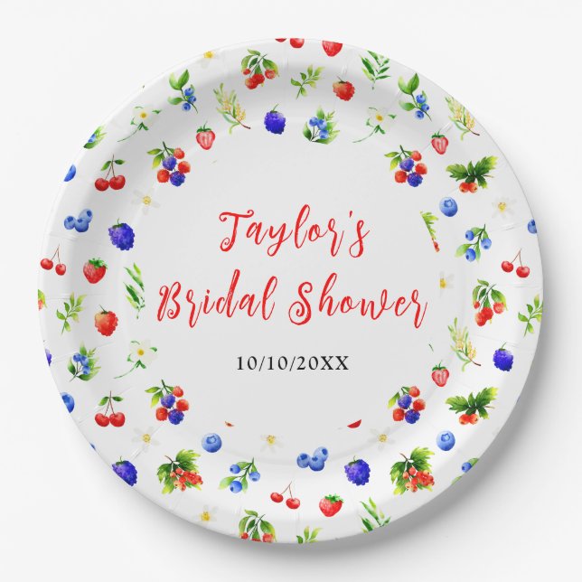 Summer Mixed Berries Bridal Shower Paper Plate (Front)