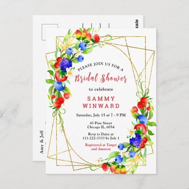 Summer Mixed Berries Bridal Shower Postcard (Front/Back)