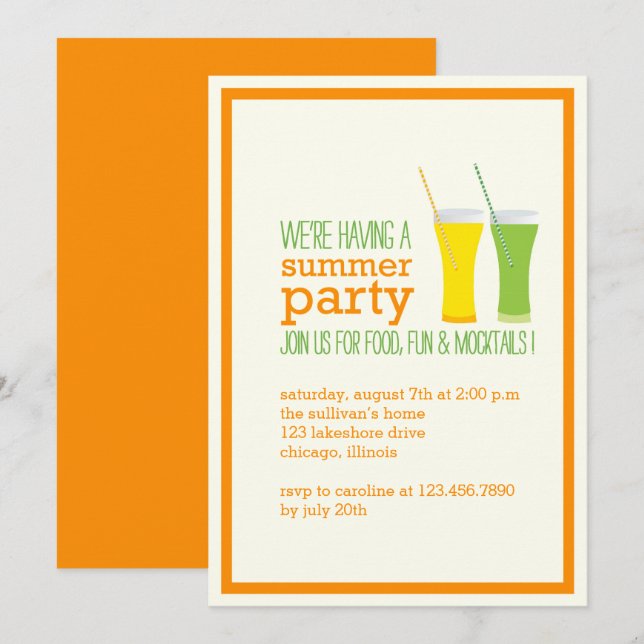 Summer Mocktails and Juices Party Invitation (Front/Back)