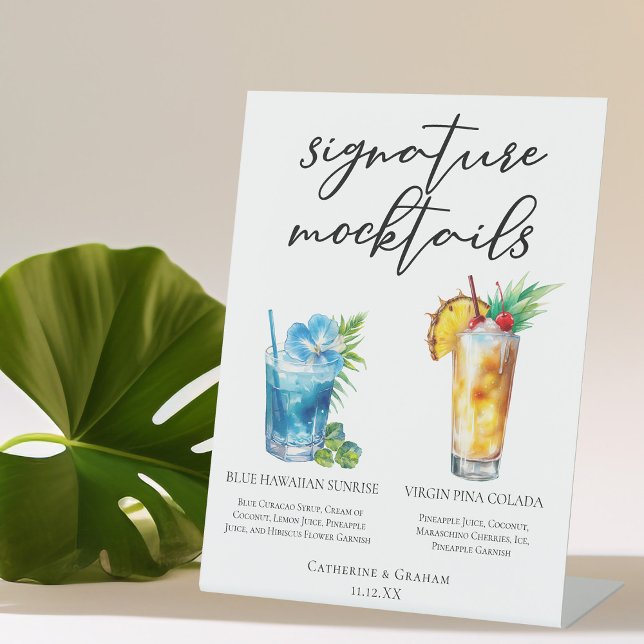 Summer Mocktails Blue Hawaiian Piña Colada Pedestal Sign (Creator Uploaded)