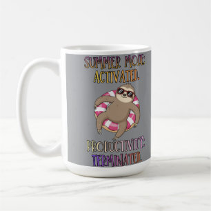 Summer Mode Activated – Cartoon Sloth on Donut – Coffee Mug