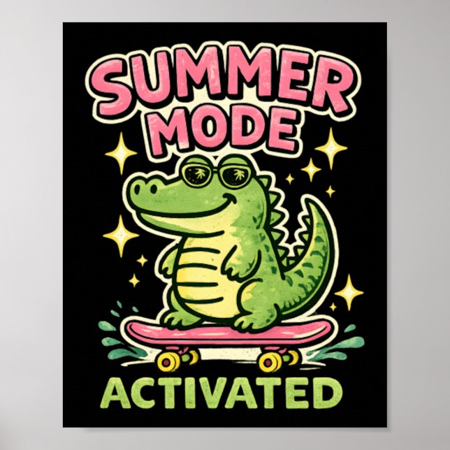 Summer Mode Activated Cute Alligator Art Poster (Front)