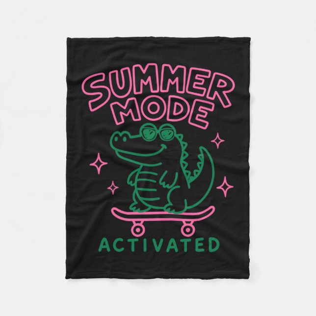 Summer Mode Activated Cute Gator Design Fleece Blanket (Front)