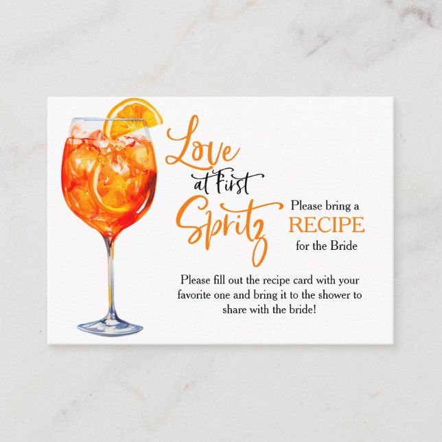 Summer Modern Elegant Bridal Shower Recipe Request Enclosure Card (Front)