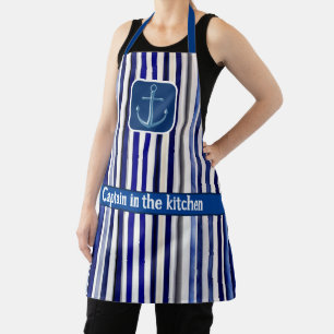 Summer Modern Navy Blue Boat Stripes Collection Apron