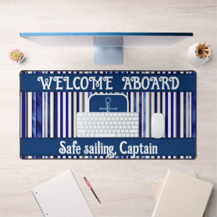 Summer Modern Navy Blue Boat Stripes Collection Desk Mat