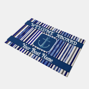Summer Modern Navy Blue Boat Stripes Collection Doormat