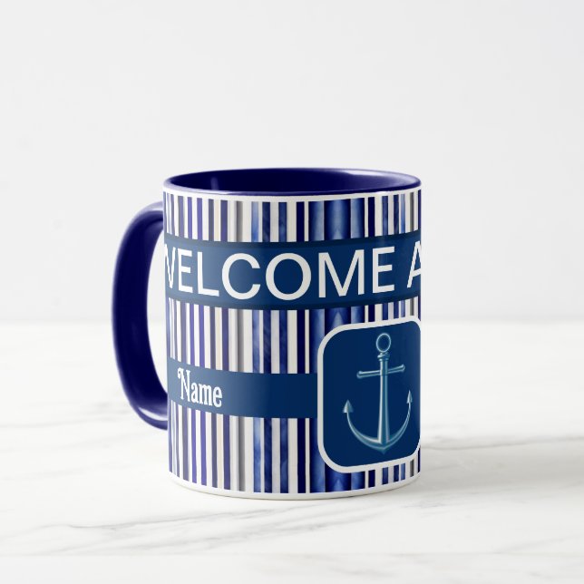Summer Modern Navy Blue Boat Stripes Collection Mug (Front Left)