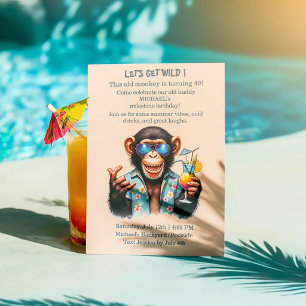 Summer Monkey Let's Get Wild 40th Birthday  Invitation