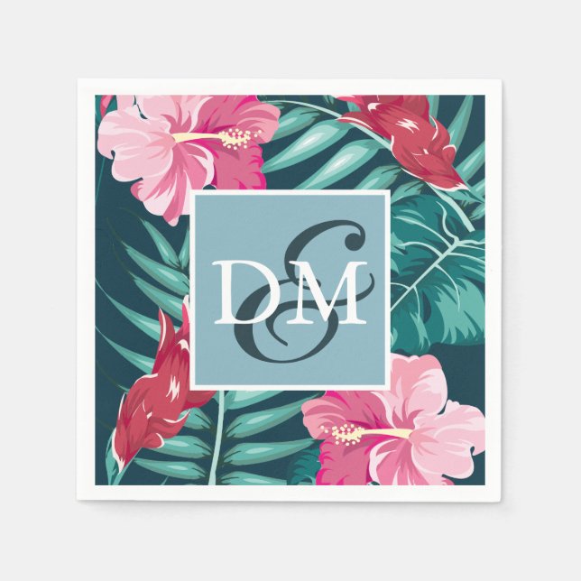 Summer Monogram Exotic Flowers design Napkin (Front)