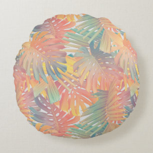 Summer Monstera Palm Jungle 1 Round Cushion