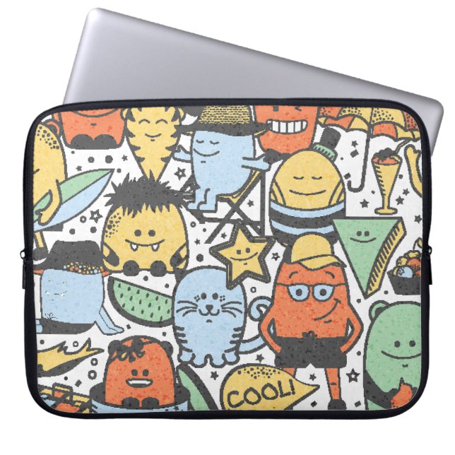 Summer monsters, colourful seamless pattern laptop sleeve (Front)