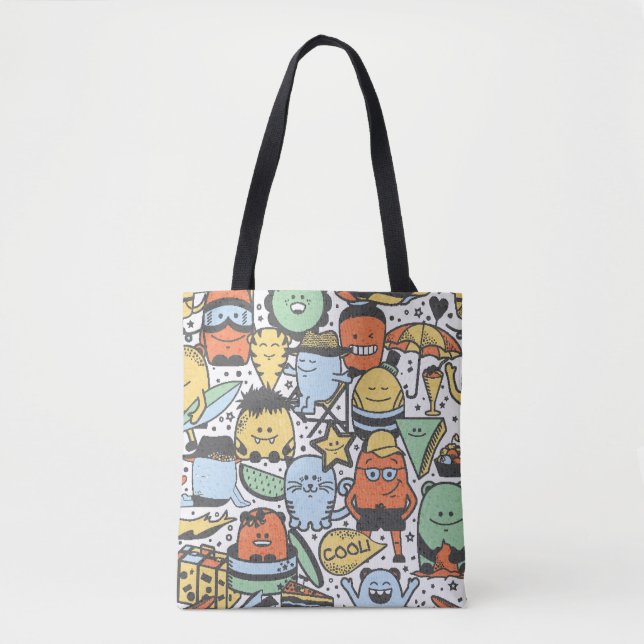 Summer monsters, colourful seamless pattern tote bag (Front)