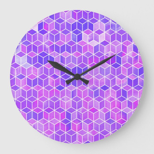 Summer Mosaic: Watercolor Cube Fusion Large Clock (Front)