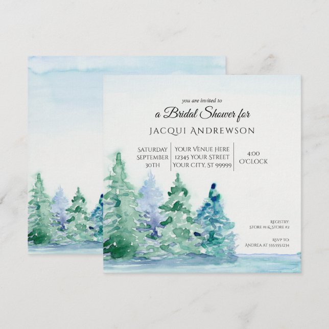 Summer Mountain Lakeside w Trees Bridal Shower Invitation (Front/Back)
