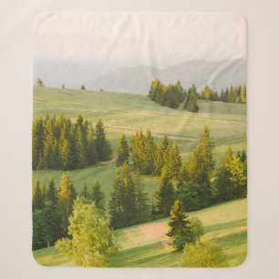summer mountains green grass and blue sky landscap sherpa blanket