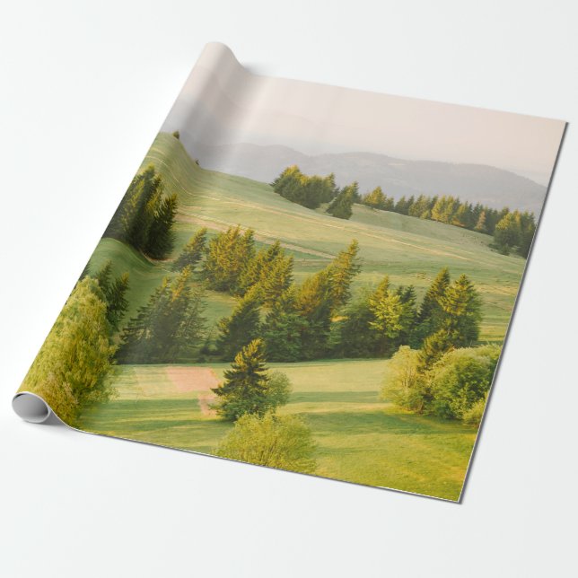 summer mountains green grass and blue sky landscap wrapping paper (Unrolled)