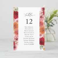 Summer Multi Colour Flor Table Number Seating Char
