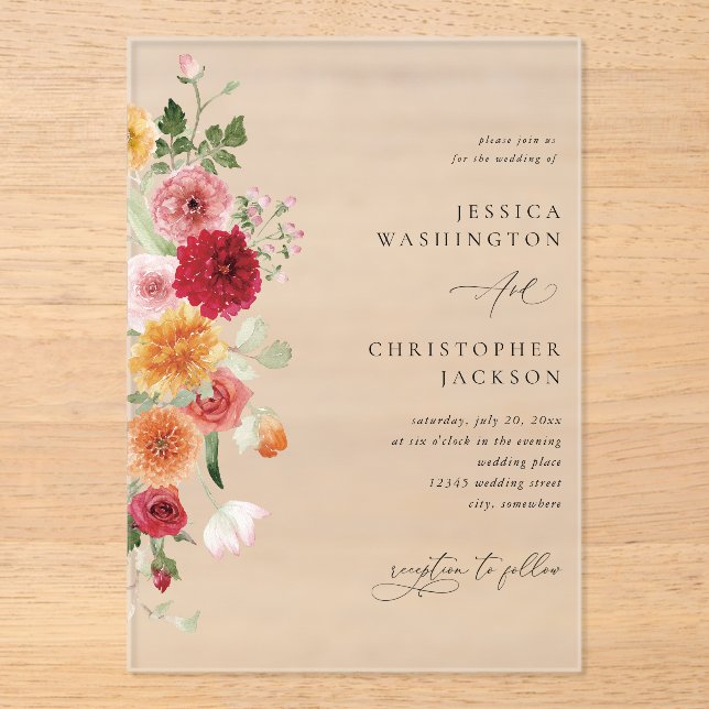 Summer Multi Colour Floral Acrylic Invitations (Front)
