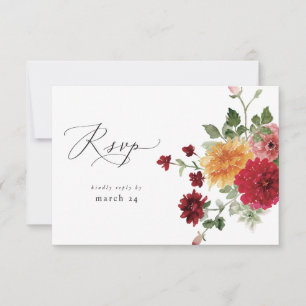 Summer Multi Colour Floral w Meal RSVP  Card