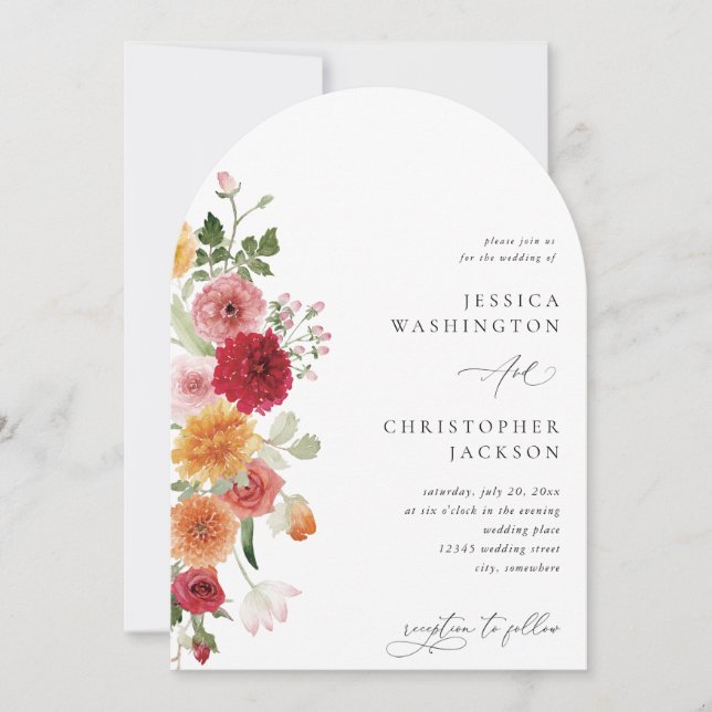 Summer Multi Colour Floral Wedding Arc Invitation (Front)