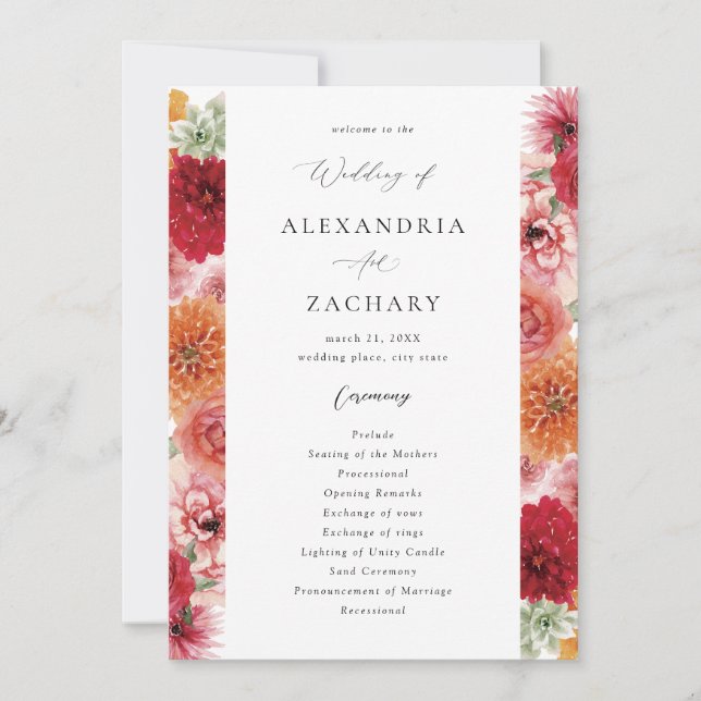 Summer Multi Colour Floral Wedding Program Invitation (Front)