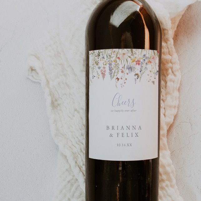 Summer Multicolor Wildflower Cheers Wedding  Wine Label (Creator Uploaded)