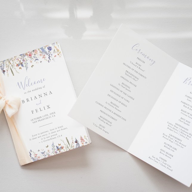 Summer Multicolor Wildflower Folded Wedding Programme (Creator Uploaded)